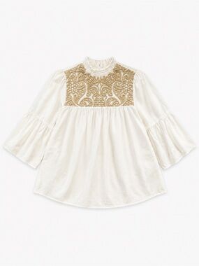 Reserved Boho Embroidered Peasant Blouse Bell Sleeve Ivory EU 36/US 4
